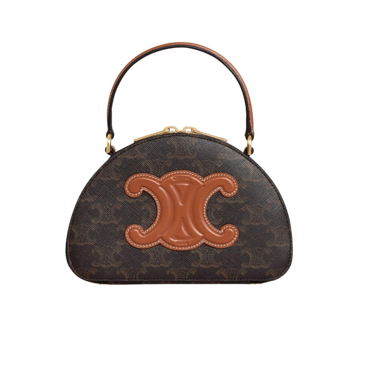 Ce1i*e Half Moon Case Cuir Triomphe In Triomphe Canvas And Calfskin Tan 18Cm 10K642Ecm 04Lu