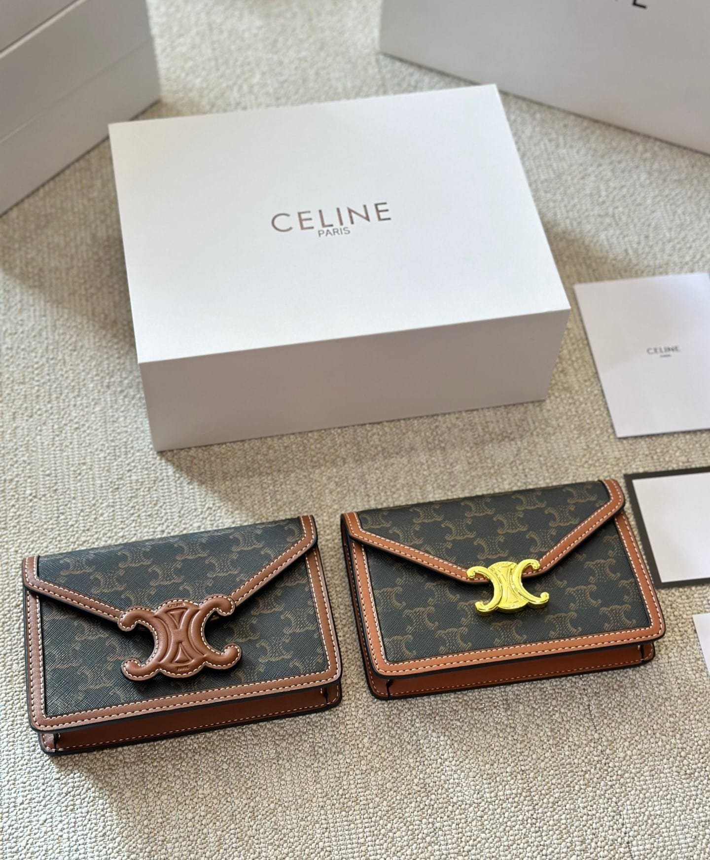 Ce1i*e Wallet On Chain Margo In Triomphe Canvas And Calfskin Tan 20Cm 10L462Dqb 04Lu