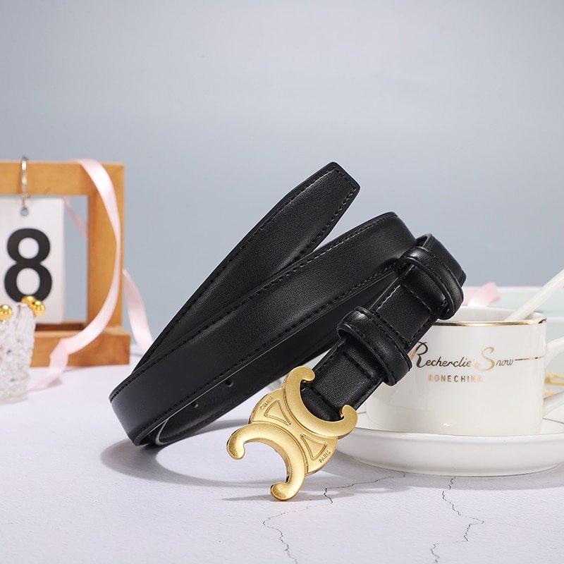 Ce1i*e Medium Triomphe Belt In Taurillon Leather Black 25Mm 45Ak93A01 38No