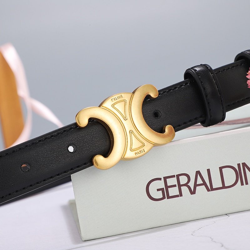 Ce1i*e Medium Triomphe Belt In Taurillon Leather Black 25Mm 45Ak93A01 38No