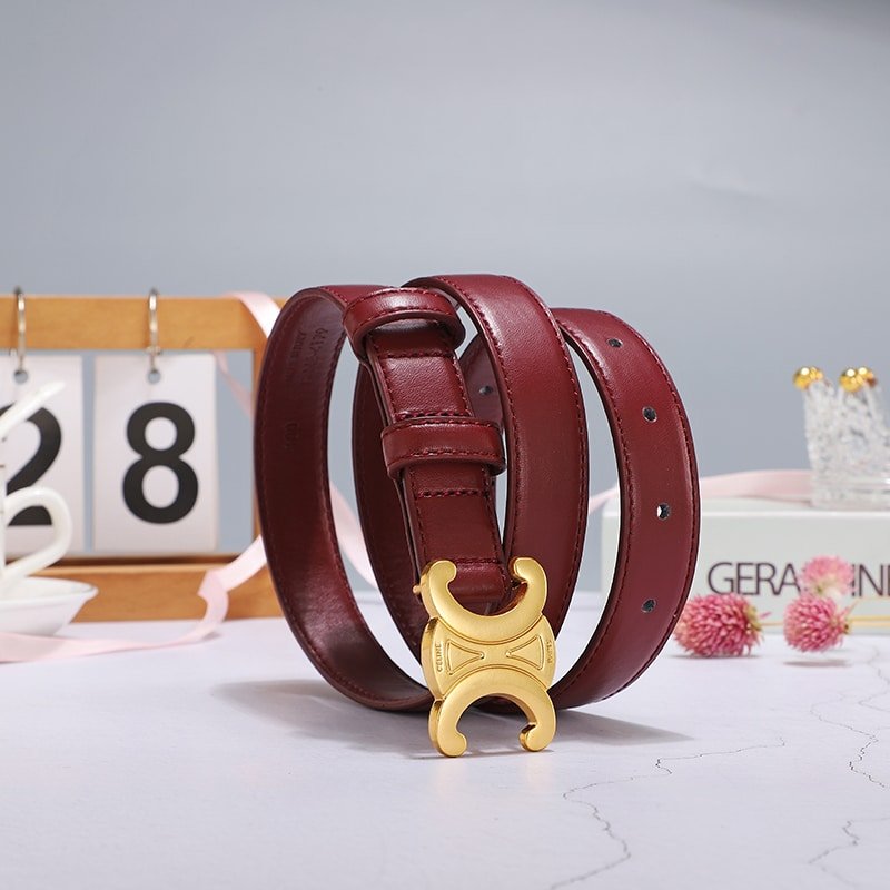 Ce1i*e Medium Triomphe Belt In Taurillon Leather Light Burgundy 25Mm 45Ak93A01 28Lb