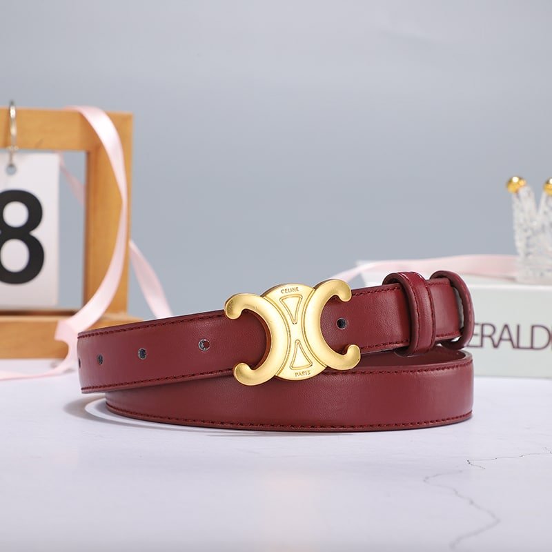 Ce1i*e Medium Triomphe Belt In Taurillon Leather Light Burgundy 25Mm 45Ak93A01 28Lb