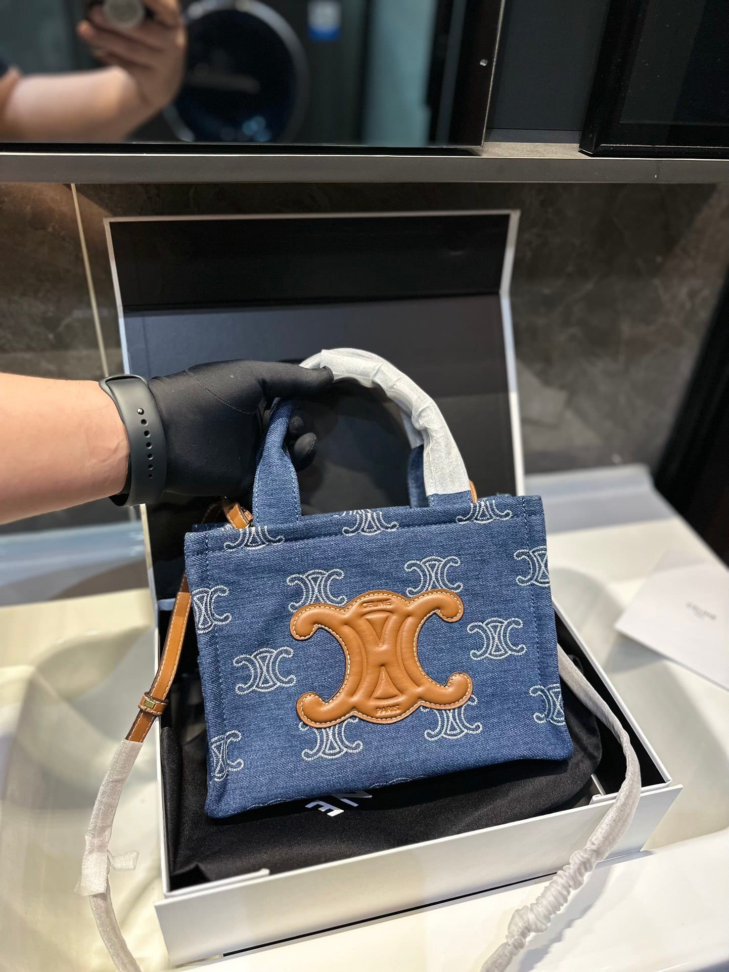 Ce1i*e Triomphe Small Cabas Thais In Denim Navy 25Cm 199162Fed 07At