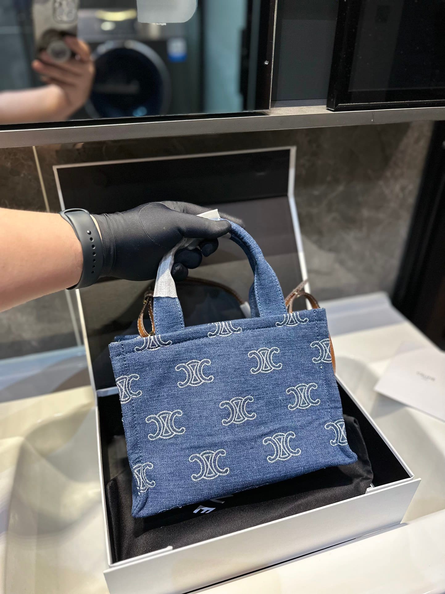 Ce1i*e Triomphe Small Cabas Thais In Denim Navy 25Cm 199162Fed 07At