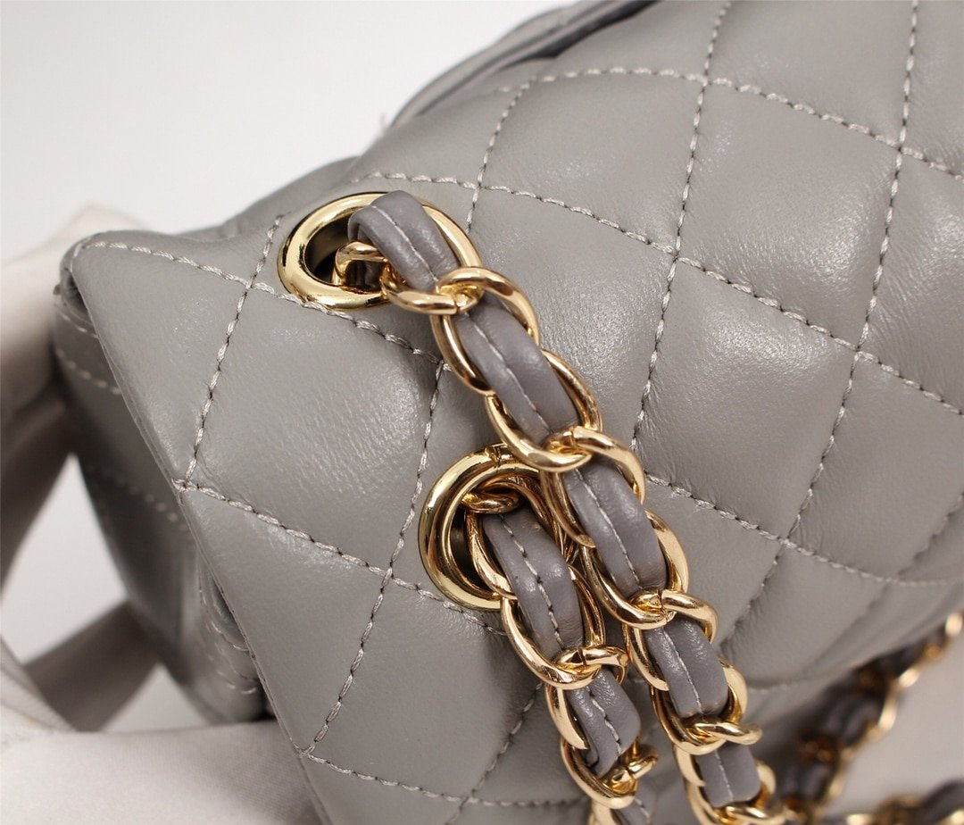 Ch**el Classic Flap Gray Gold Hardware 25Cm