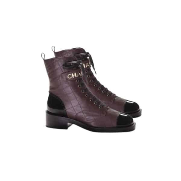 Ch**el Combat Boots Burgundy And Black G45005 B13037 No807