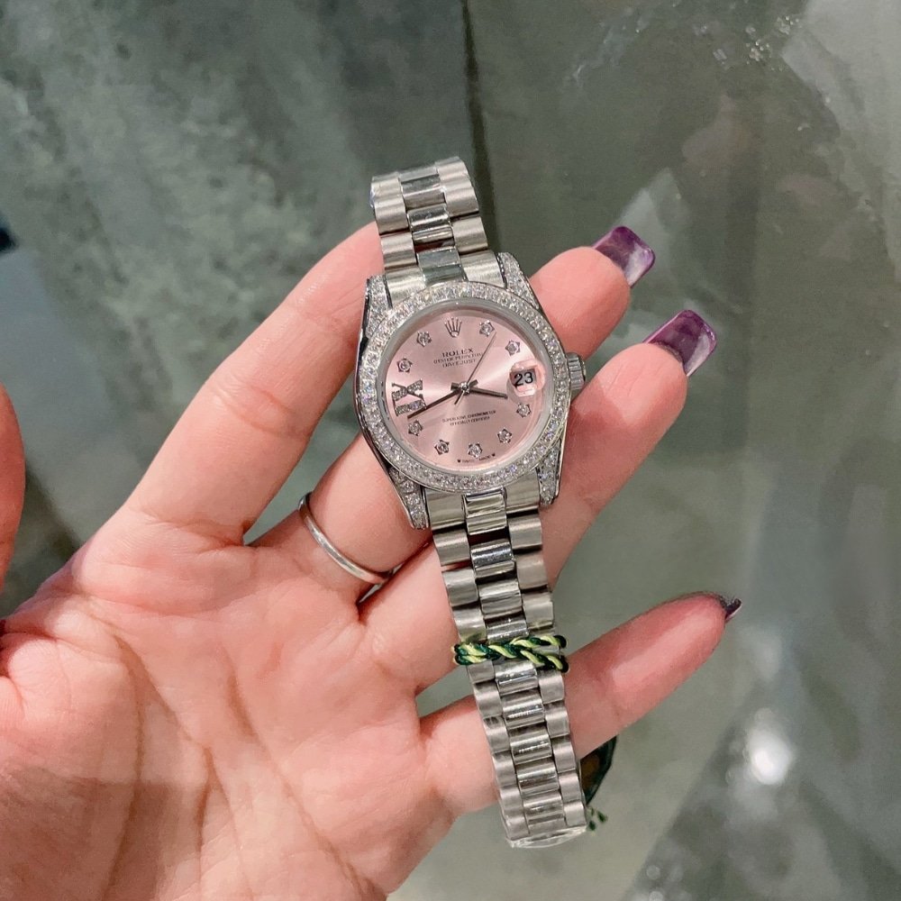 R01ex Datejust D1am0nd Bezel Oyster White Gold Pink 28Mm