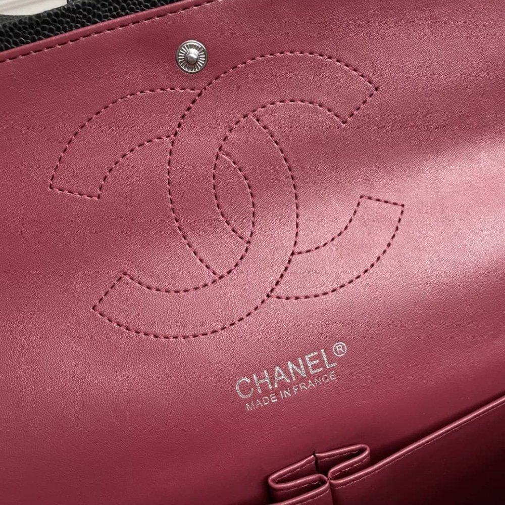 Ch**el Maxi Classic Handbag Sliver Hardware Black 33Cm