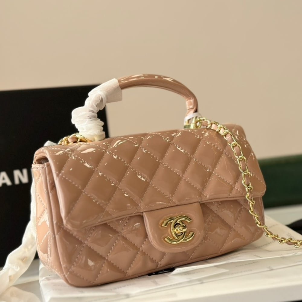 Ch**el Mini Classic Handbag With Top Handle Dark Beige 20Cm As2431 B18237 Nzw53