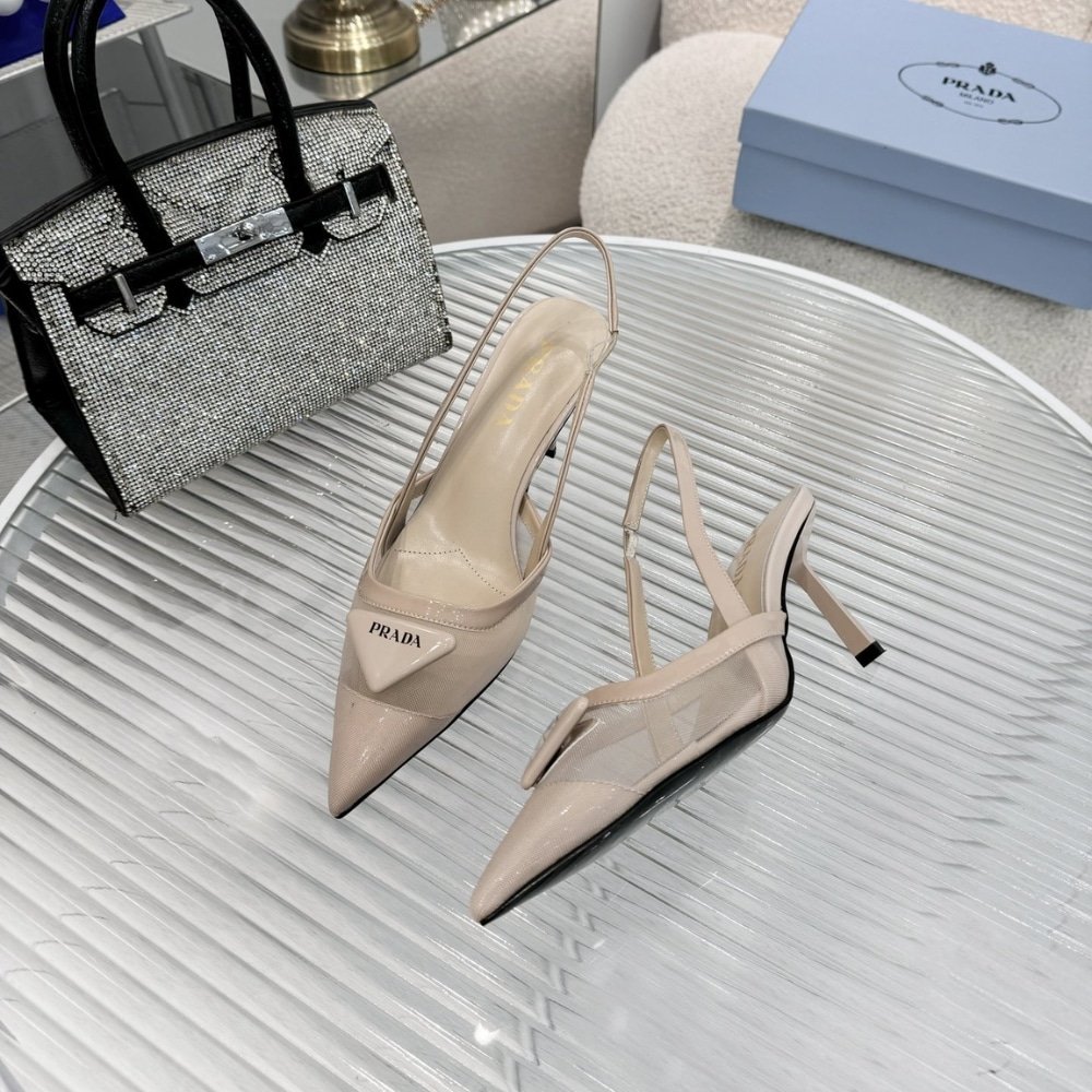 Pra*a Mesh Fabric Slingback Pumps Travertine Stone 1I891N 099 F0485 F 075