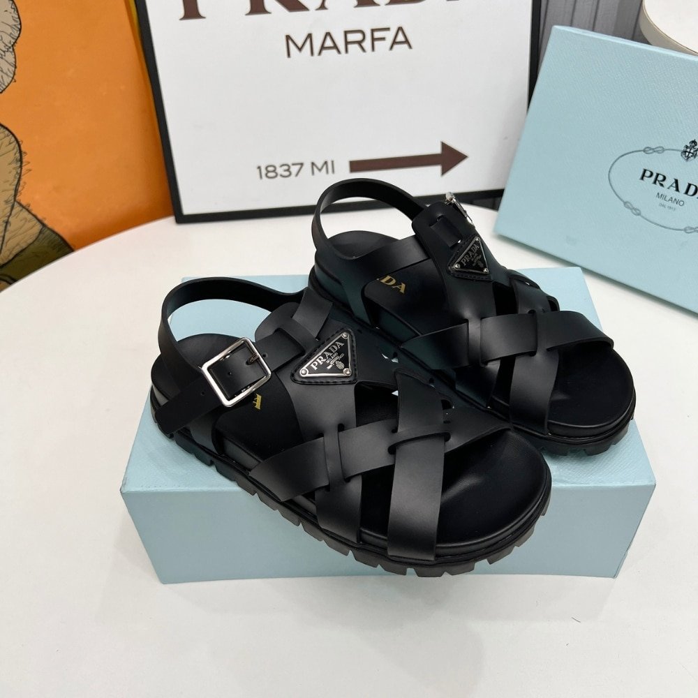 Pra*a Crisscross Rubber Sandals Black 2X3118 3Lkk F0002 F G000