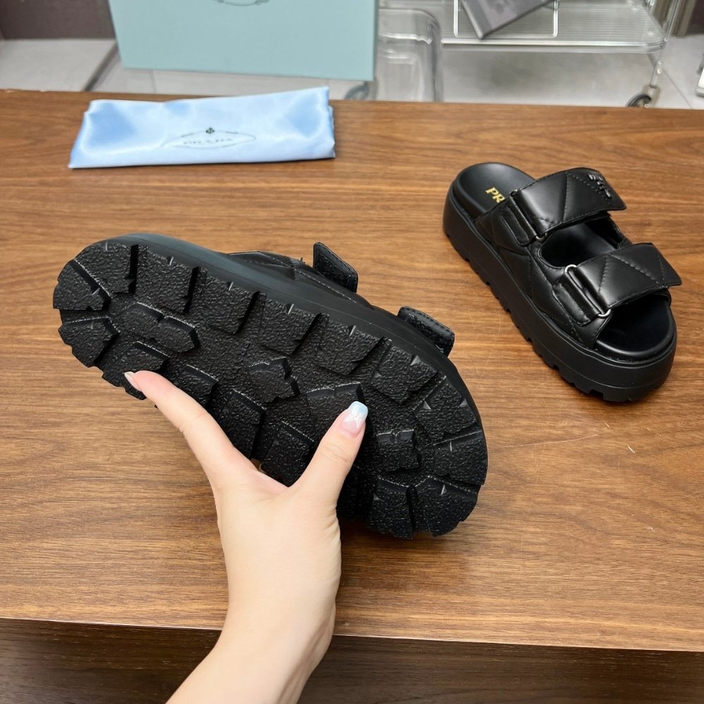 Pra*a Quilted Leather Platform Sandals Black