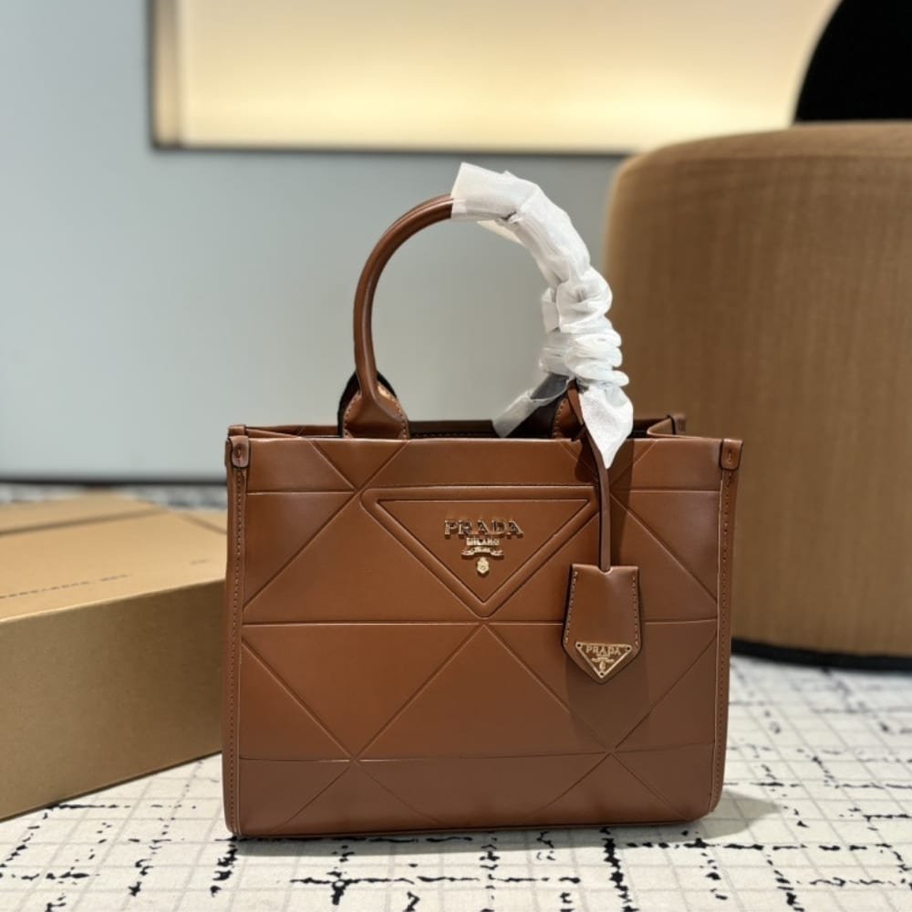 Pra*a Small Symbole Bag With Topstitching Caramel 28Cm 1Ba379 Ask F03Oe V Oco