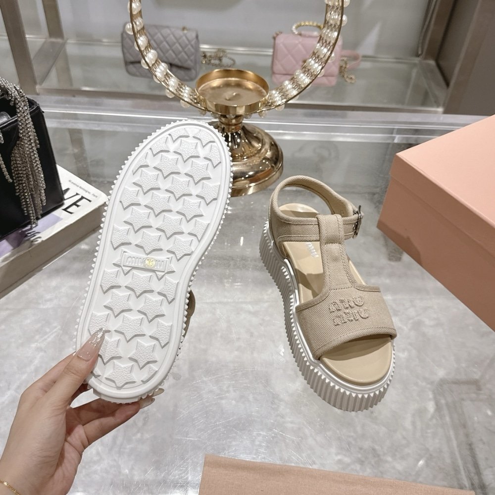 M1um1u Denim Flatform Sandals Colonial Beige 5X402E Csl F0044 F 045