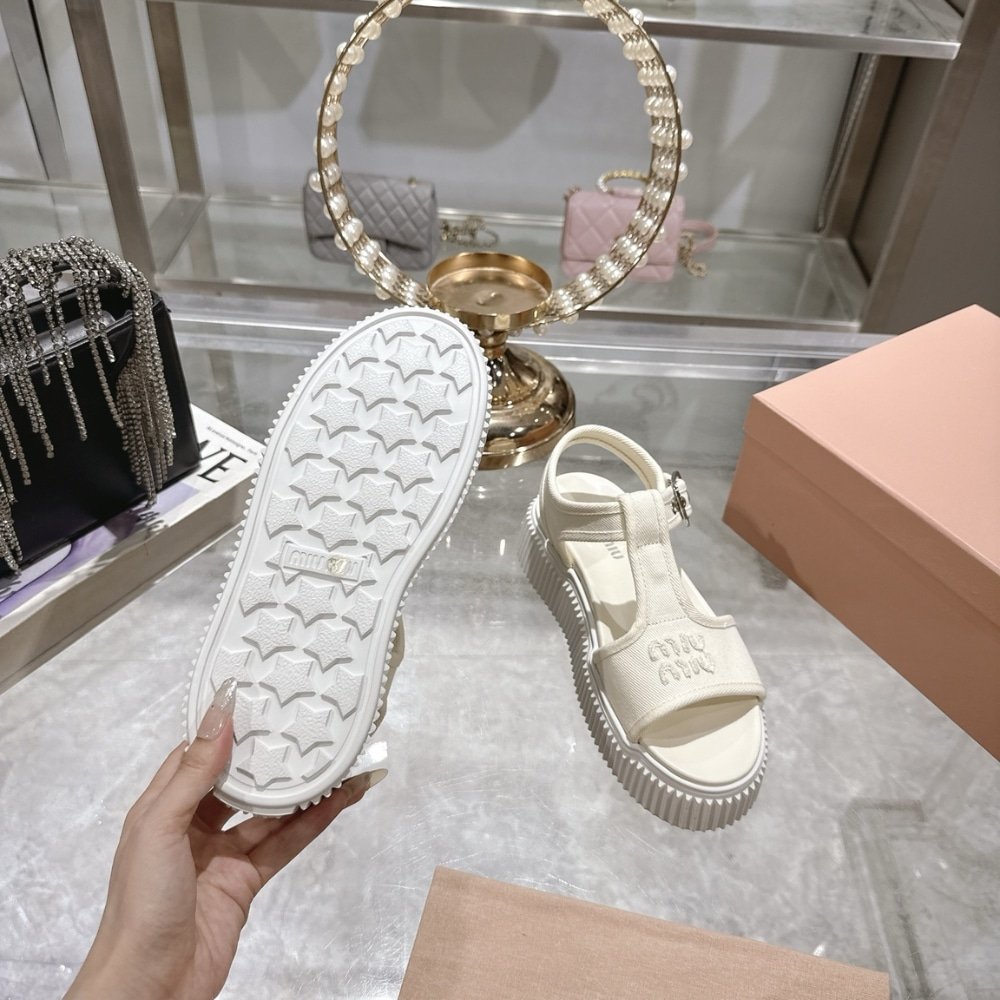 M1um1u Denim Flatform Sandals Ivory 5X402E Csl F0304 F 045