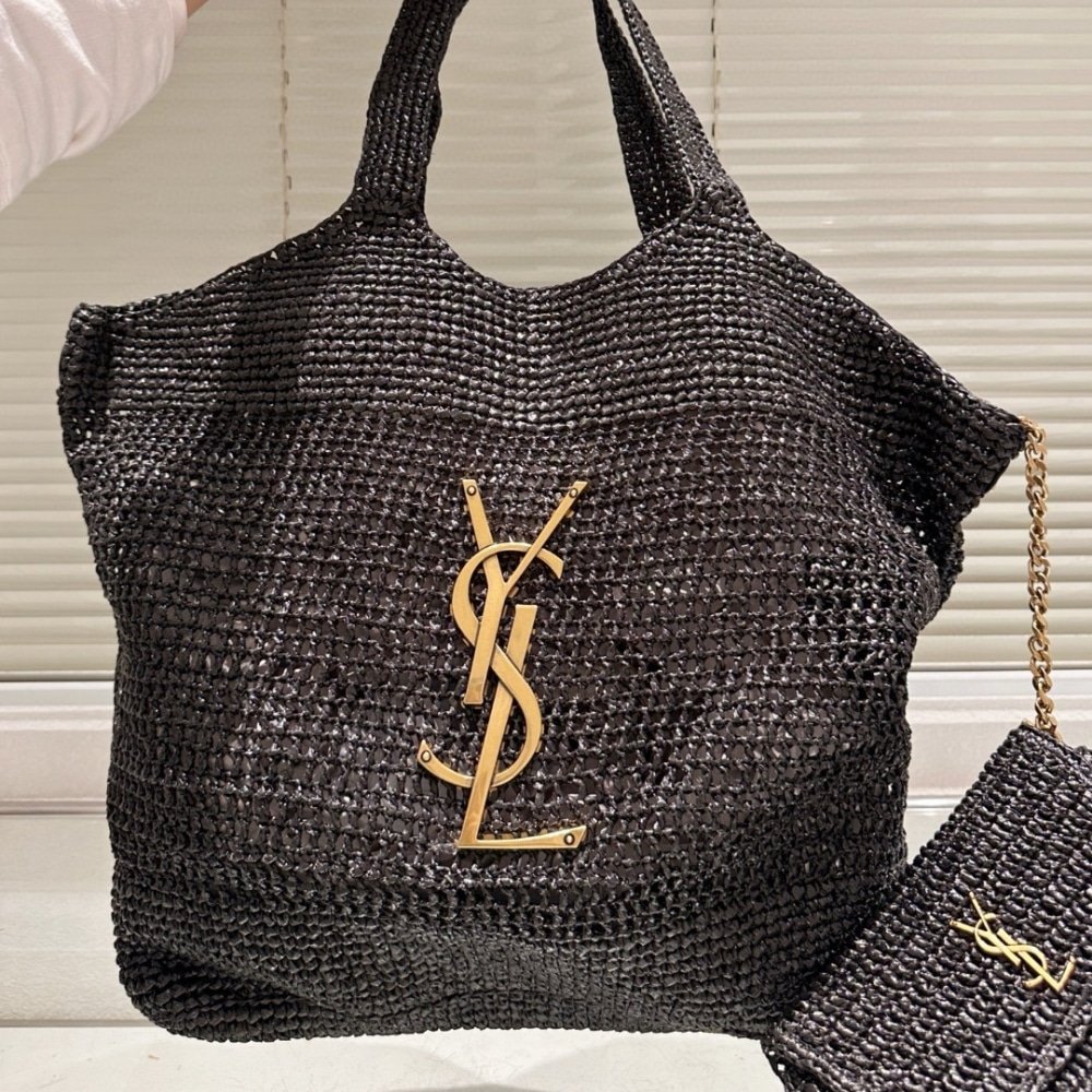 Sa1nt Lau*nt Icare In Raffia Black 45Cm 772191Gaafm1000