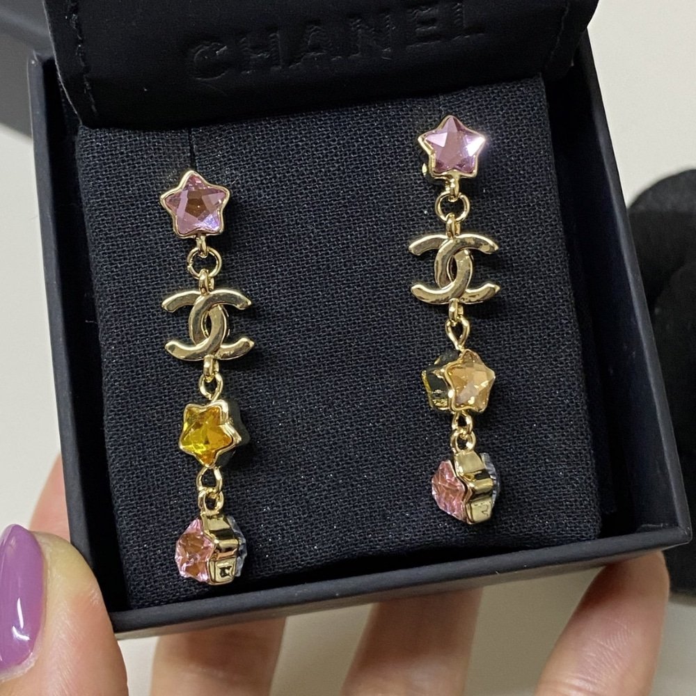 Ch**el Pendant Earrings Metal And Diamantés In Multicolor Abf182 B19937 Nafqc
