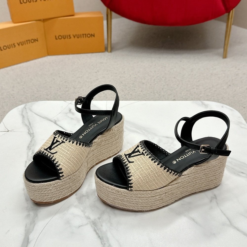 L0vis Vvtt0n Helios Wedge Sandal Raffia Black
