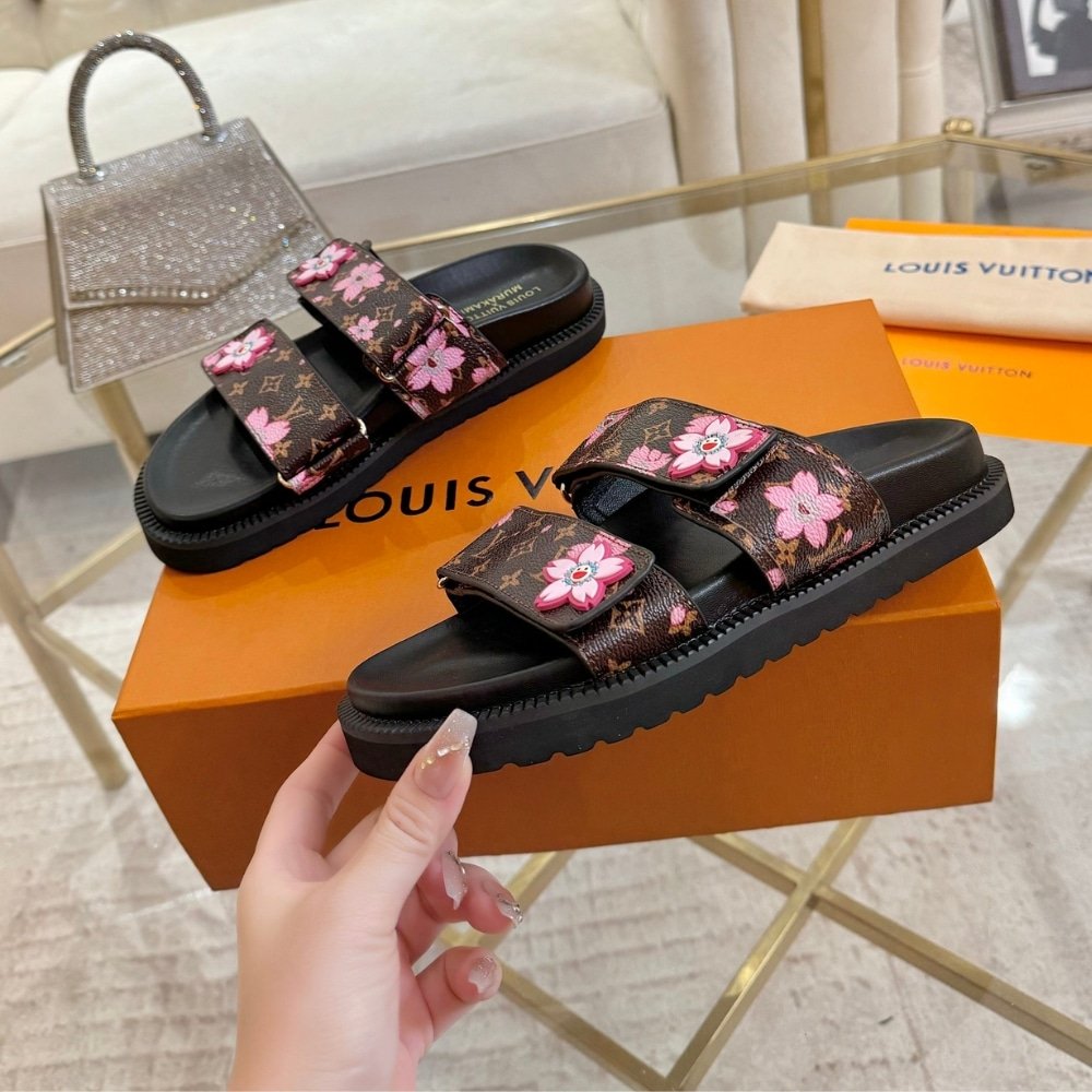 L0vis Vvtt0n X Murakami Lv Sunset Flat Comfort Mule Sakura Brown 1Agvyy
