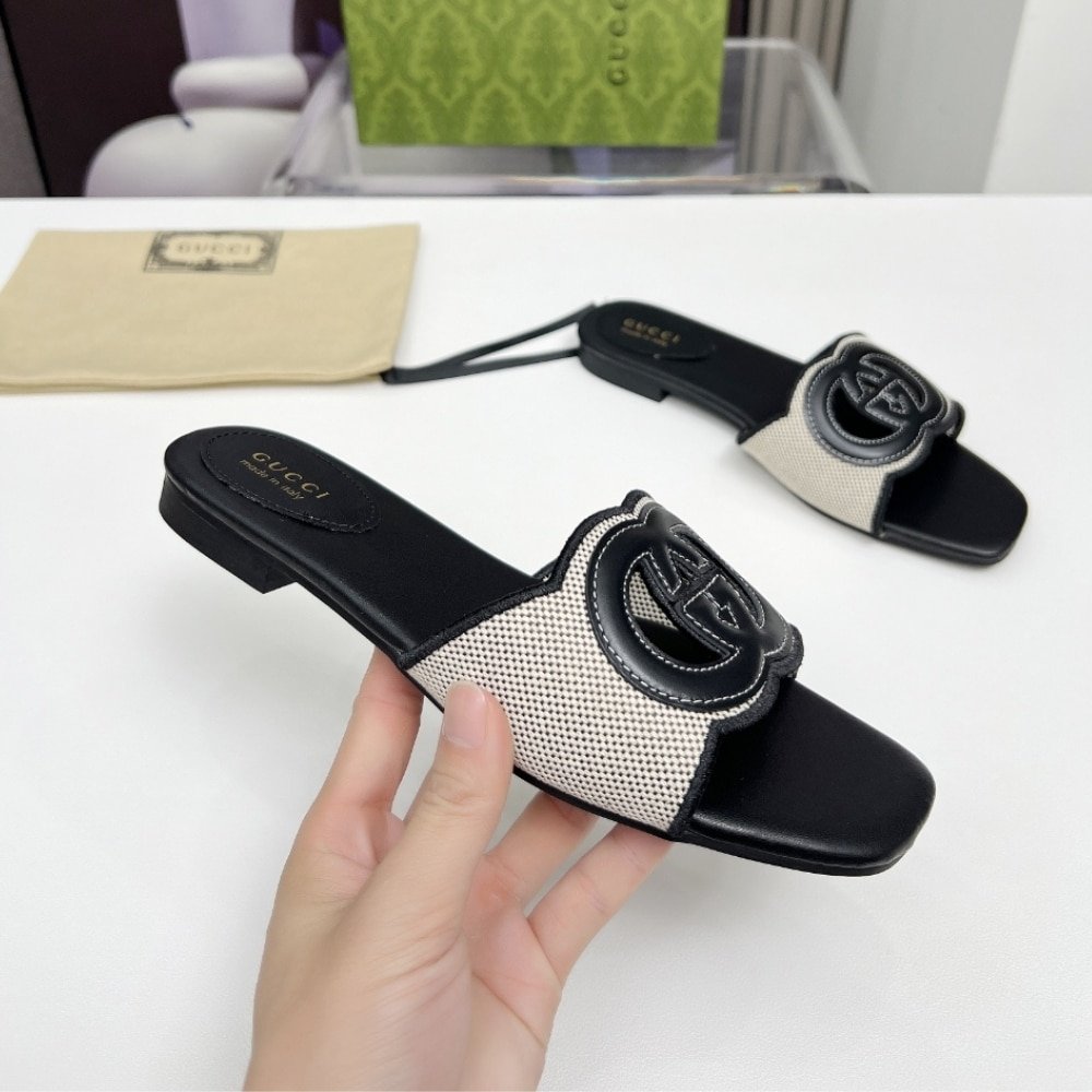 Gvc*1 Women’s Interlocking G Slide Sandal Black White 835723 Faea0 8543