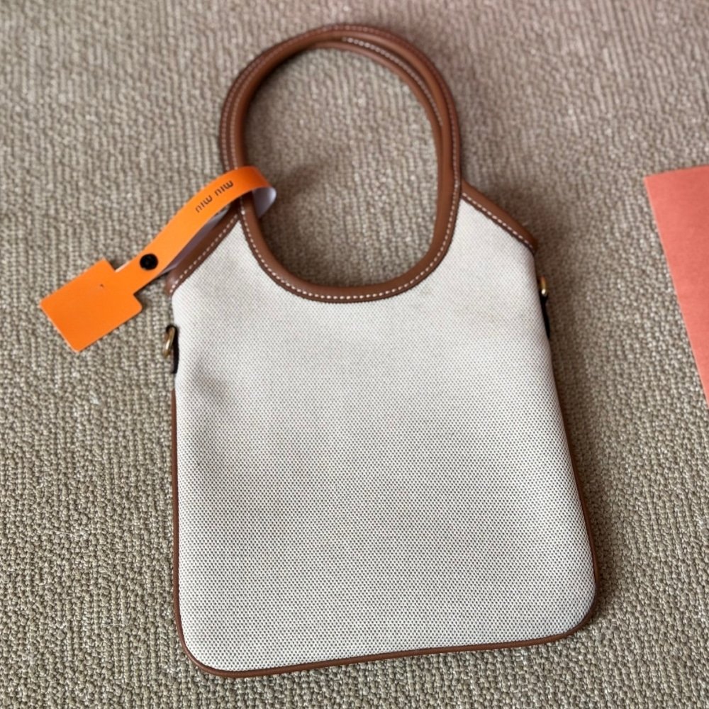 M1um1u Ivy Canvas And Leather Bag Beige 20Cm 5Ba281 Acrn F062F V Olf