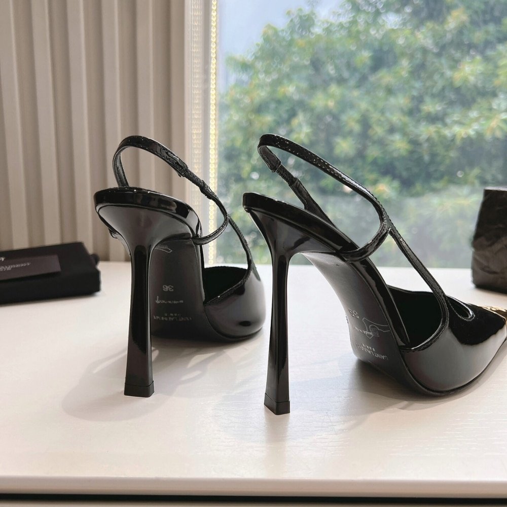 Sa1nt Lau*nt Jeanne Slingback Pumps Black And Gold 800164Aadx21000