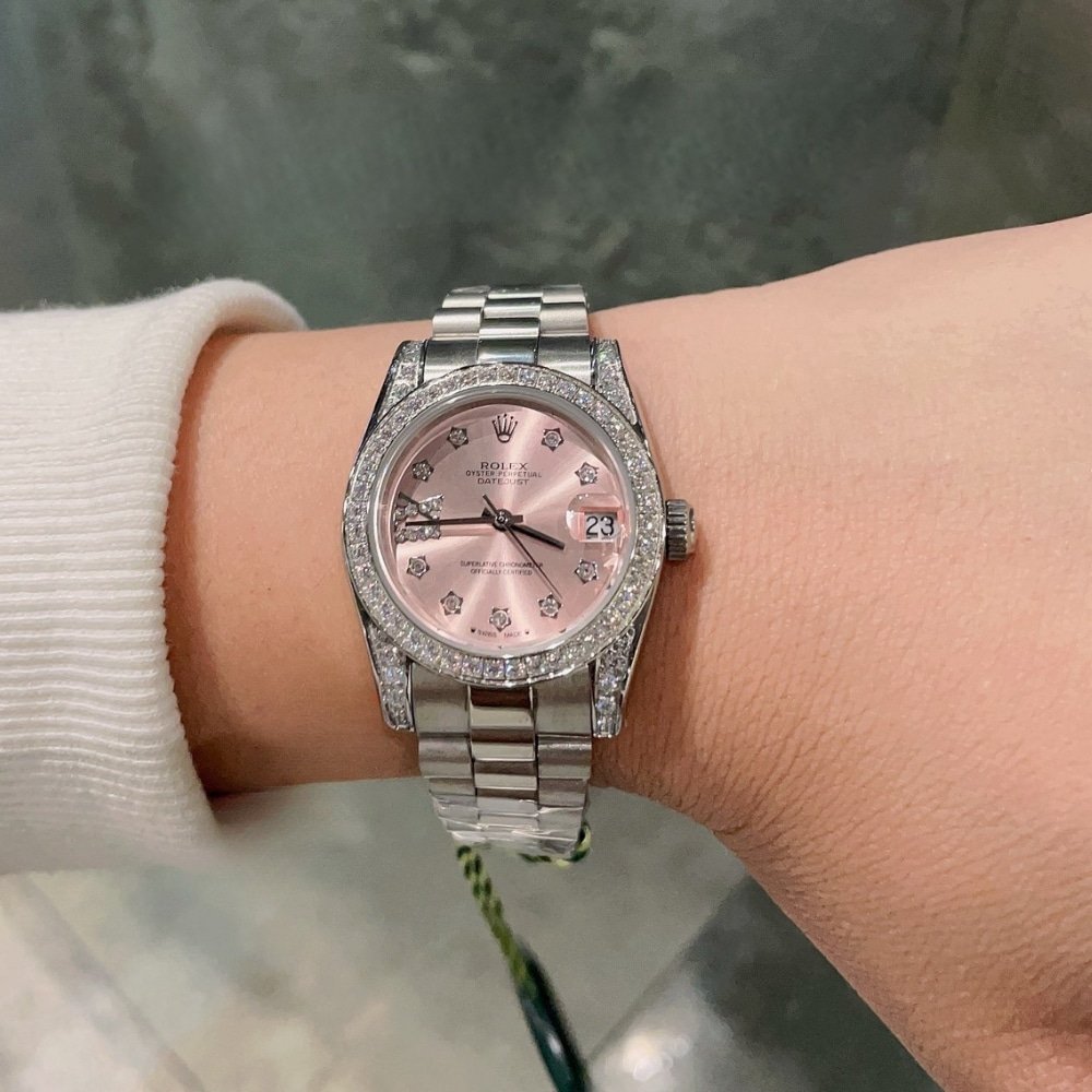 R01ex Datejust D1am0nd Bezel Oyster White Gold Pink 28Mm