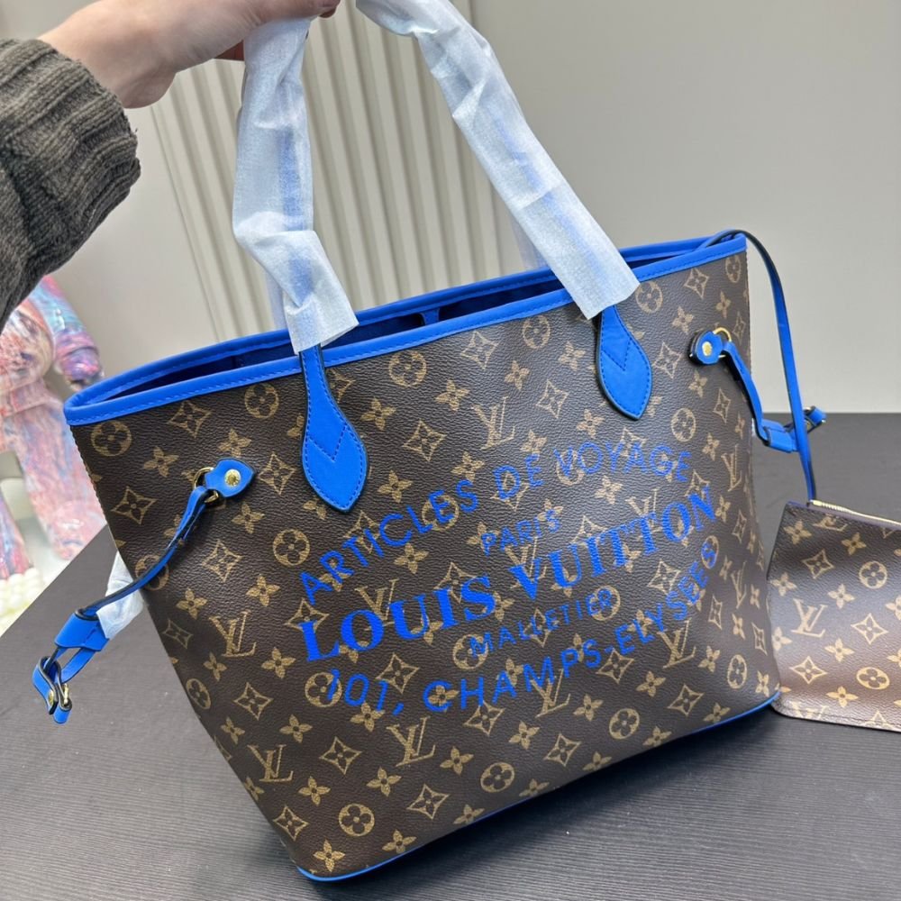 L0vis Vvtt0n Neverfull MM Bag Ikat Flower Monogram Granblue Blue 33Cm M40938