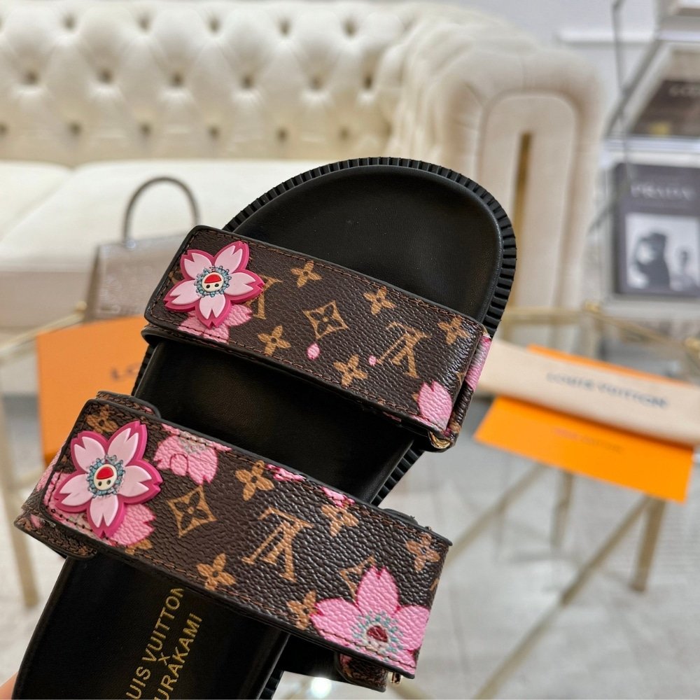 L0vis Vvtt0n X Murakami Lv Sunset Flat Comfort Mule Sakura Brown 1Agvyy