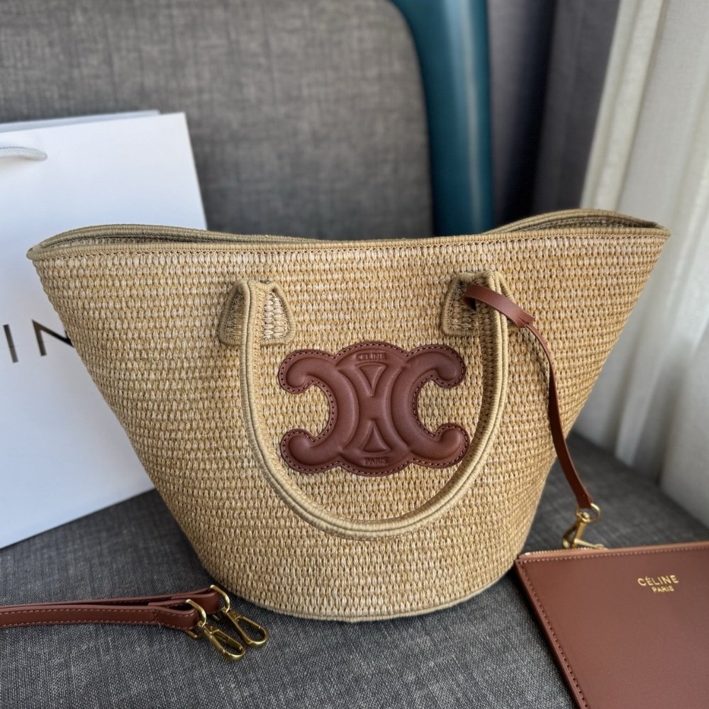 Ce1i*e S*pple Small Triomphe Classic Panier In Raffia Tan 25Cm