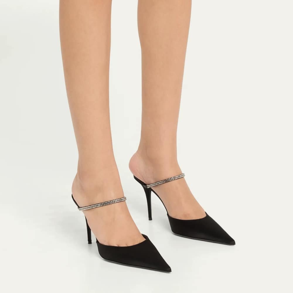 Sa1nt Lau*nt Barbara Mules Satin And Rhinestones In Black 7997159Qn0A1021