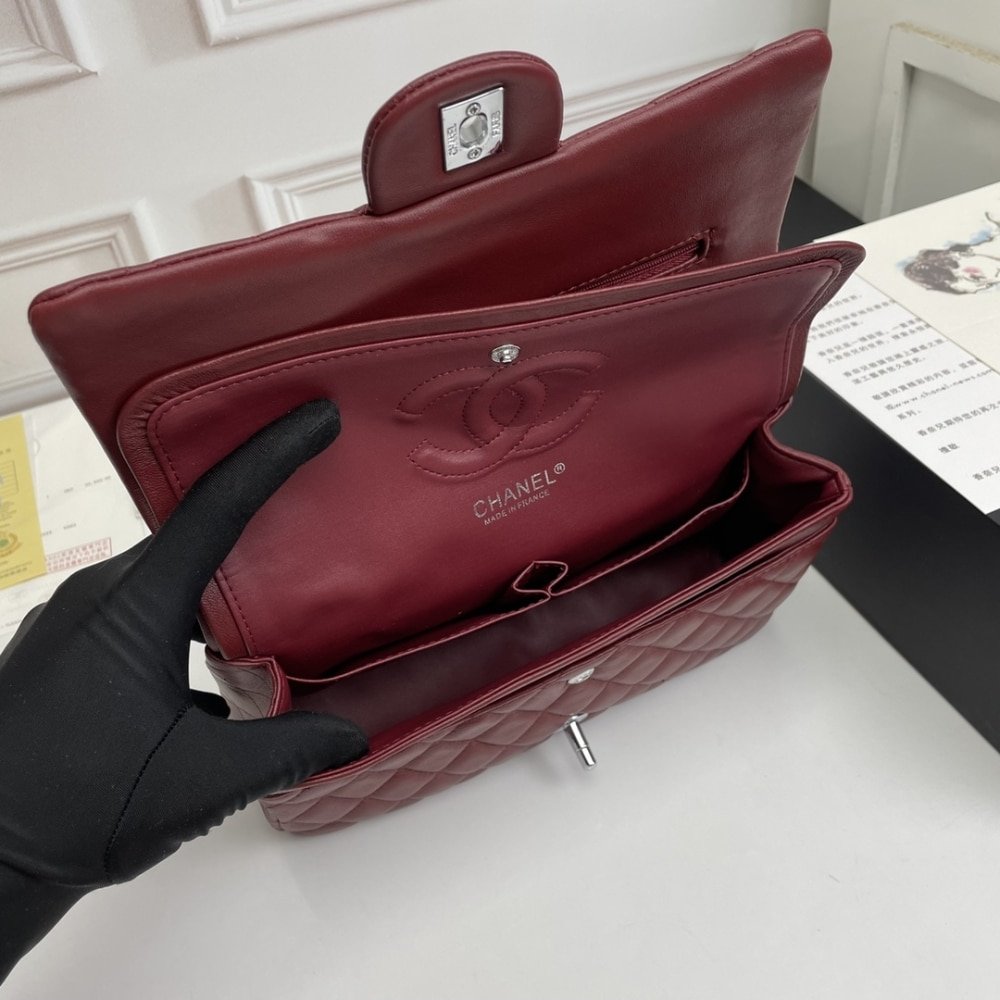 Ch**el Classic Double Flap Bag Plum Red 25Cm