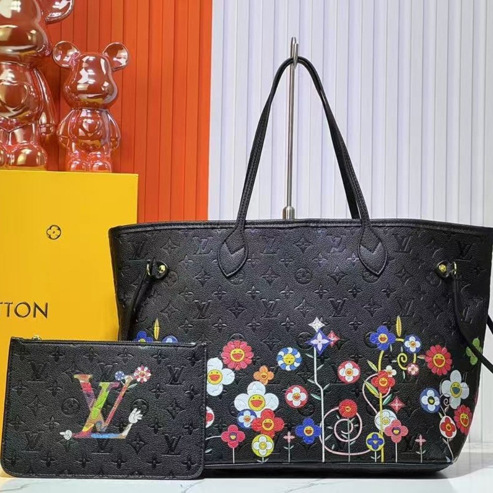 L0vis Vvtt0n X Takashi Murakami S*perflat Neverfull MM Black 31Cm M13675