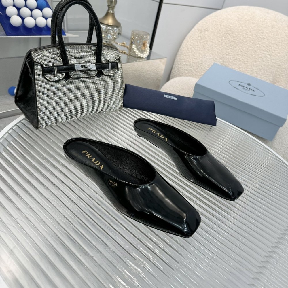 Pra*a Brushed Leather Mules Black 1S825N 055 F0002 F 015