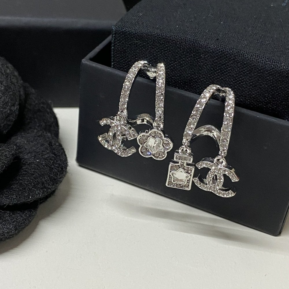 Ch**el Pendant Earrings Metal And Diamantés In Silver Abf199 B19948 Nafvp