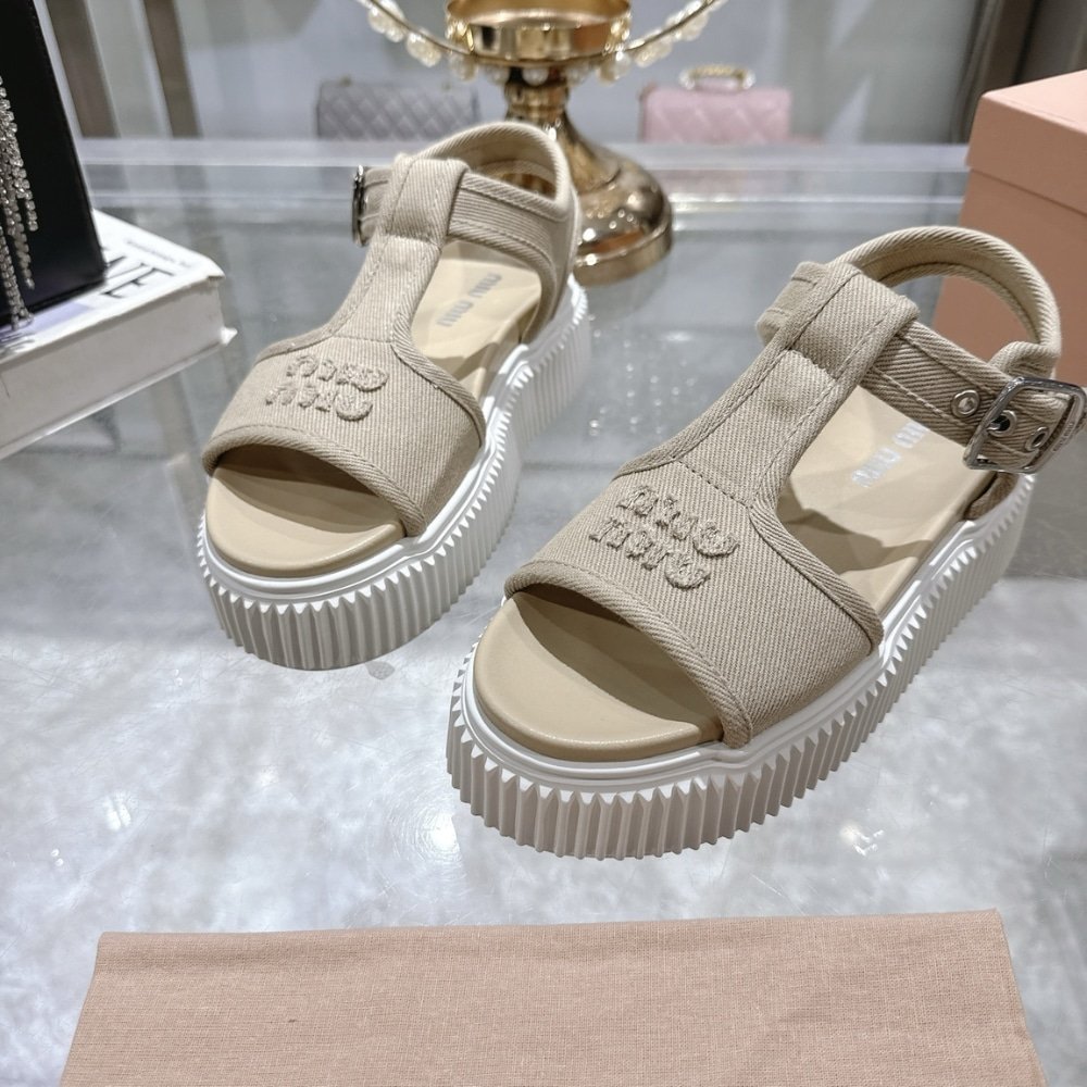 M1um1u Denim Flatform Sandals Colonial Beige 5X402E Csl F0044 F 045