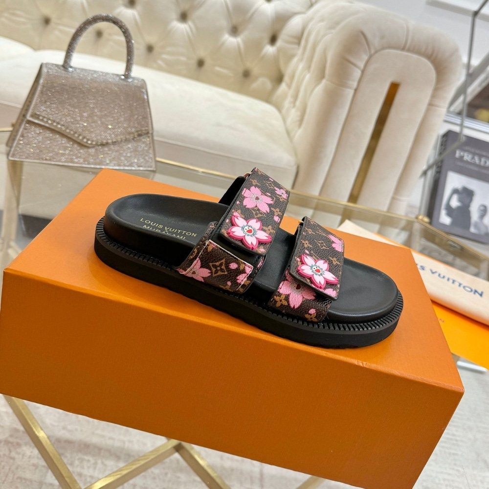 L0vis Vvtt0n X Murakami Lv Sunset Flat Comfort Mule Sakura Brown 1Agvyy