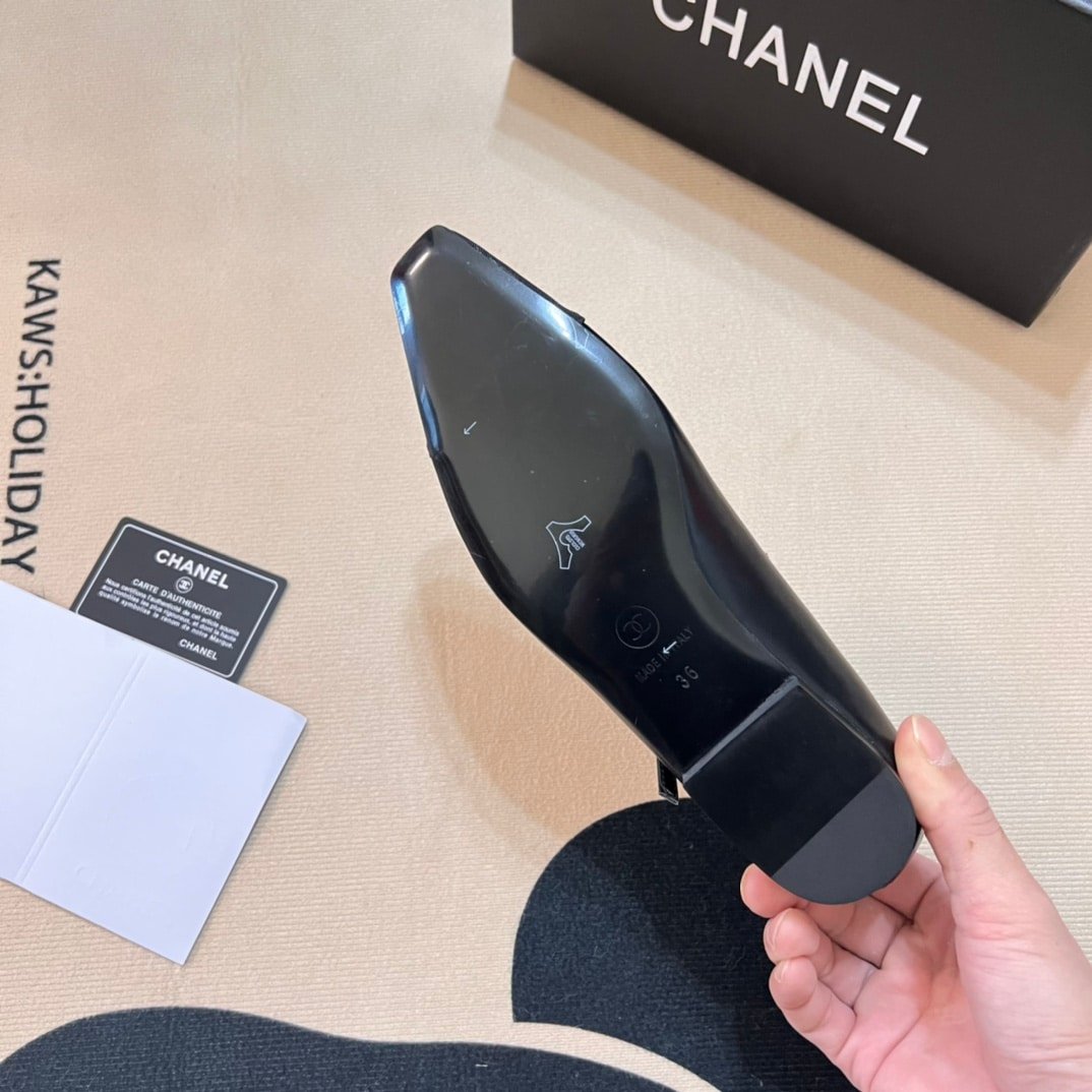 Ch**el Square Toe Ballet Flats Black