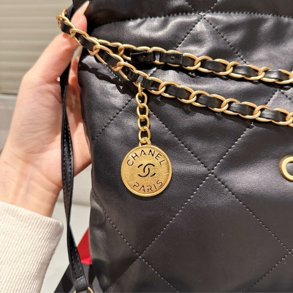 Ch**el 22 East West Bag Leather Black 39Cm