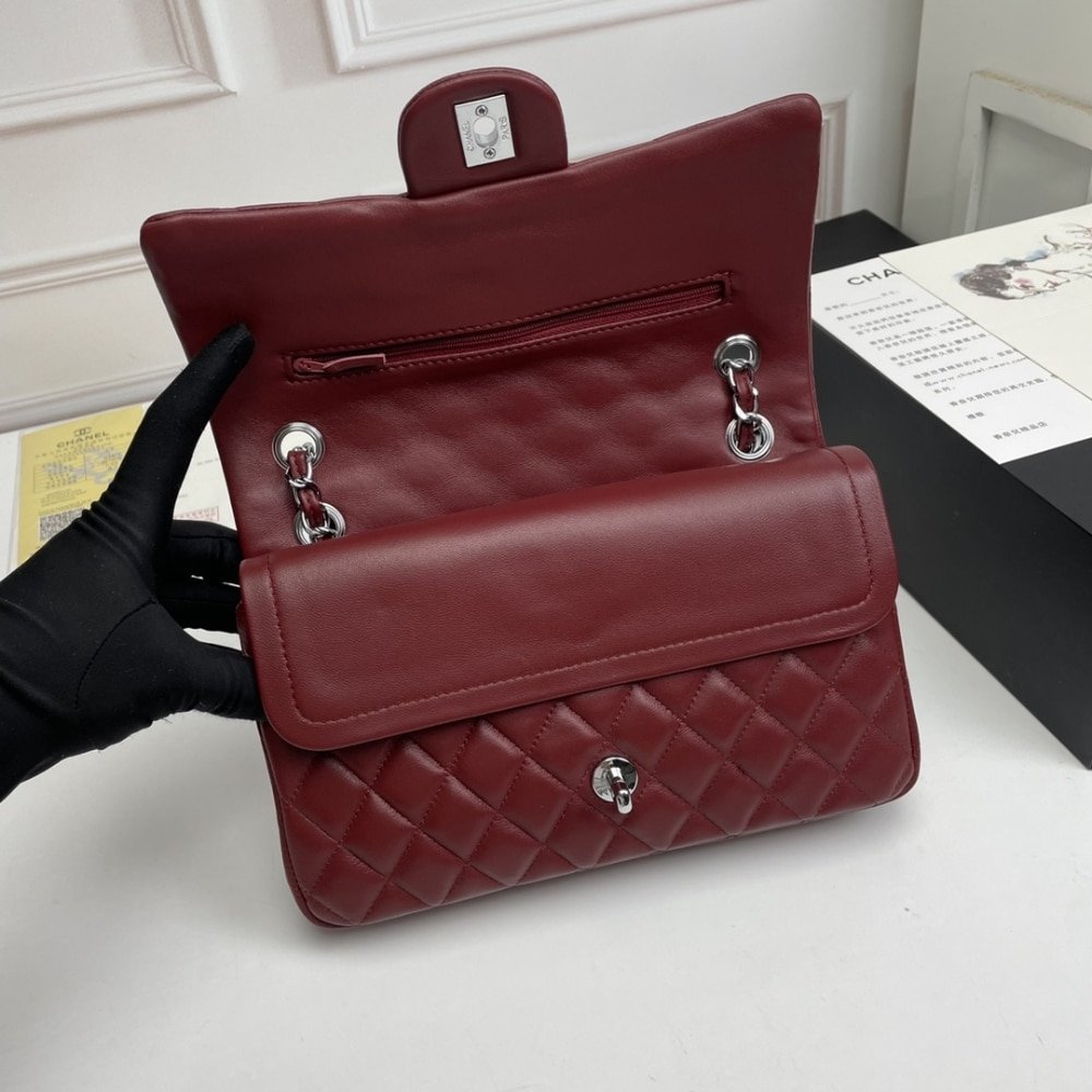Ch**el Classic Double Flap Bag Plum Red 25Cm
