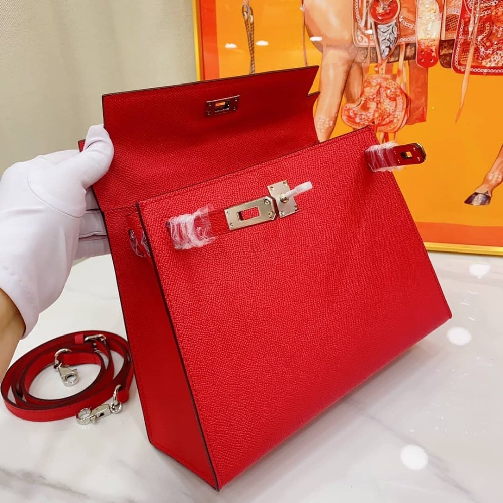 H**me5 Kelly Sellier 25 Casaque Epsom Rouge With Silver Hardware In 25Cm