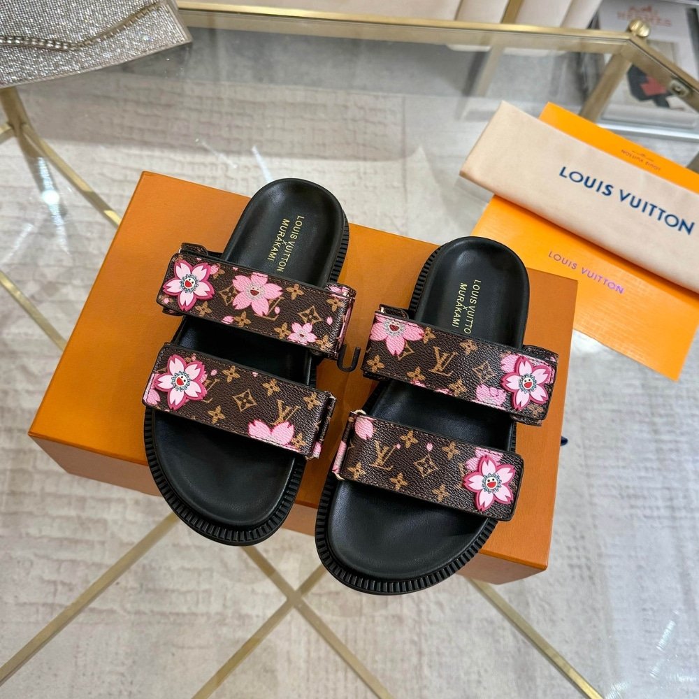 L0vis Vvtt0n X Murakami Lv Sunset Flat Comfort Mule Sakura Brown 1Agvyy
