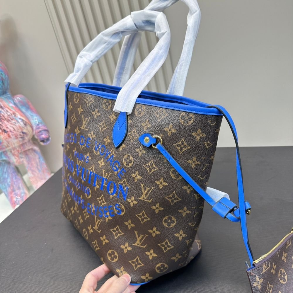 L0vis Vvtt0n Neverfull MM Bag Ikat Flower Monogram Granblue Blue 33Cm M40938