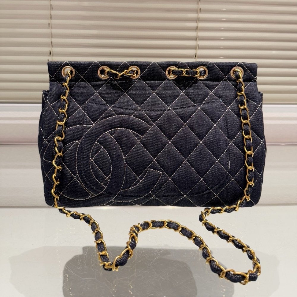 Ch**el Classic Flap Bag In Denim Dark Blue 30Cm