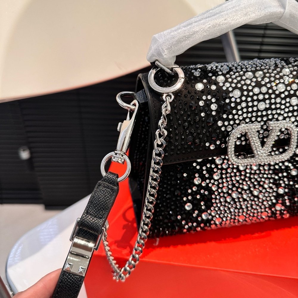 Va1e*ntin0 Garavani Mini Vsling Handbag With Sparkling Embroidery Black 19Cm