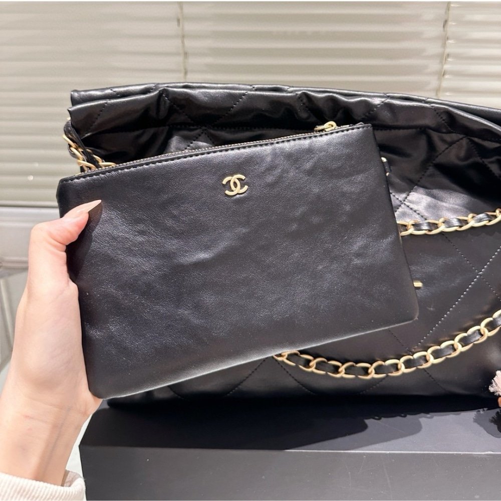 Ch**el 22 East West Bag Leather Black 39Cm