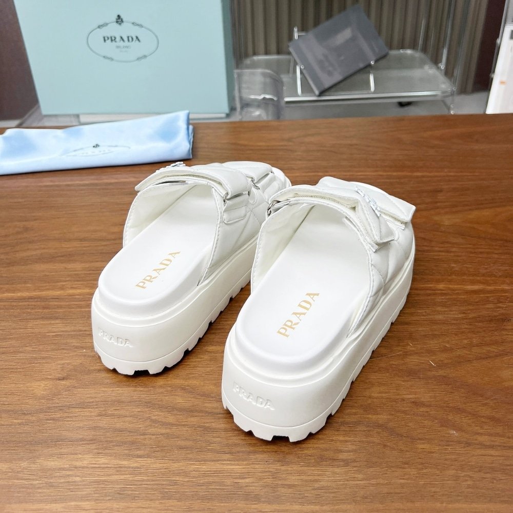 Pra*a Quilted Leather Platform Sandals White