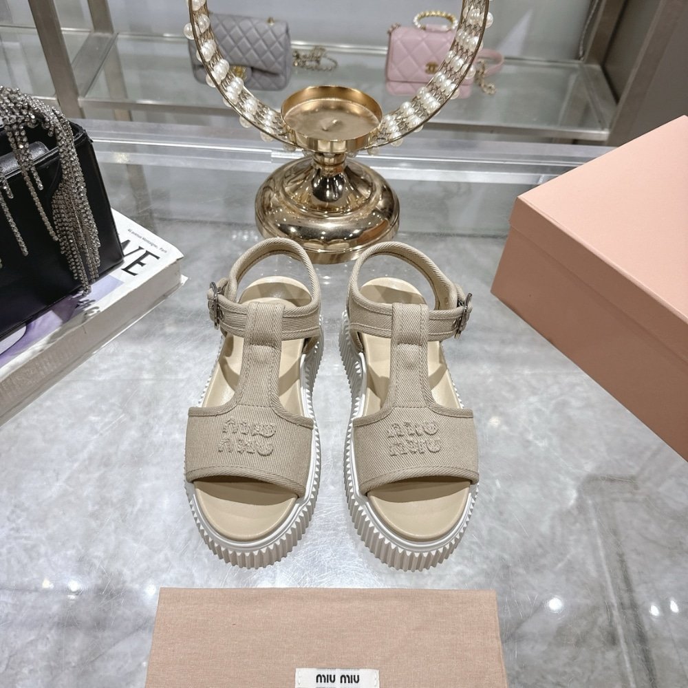 M1um1u Denim Flatform Sandals Colonial Beige 5X402E Csl F0044 F 045