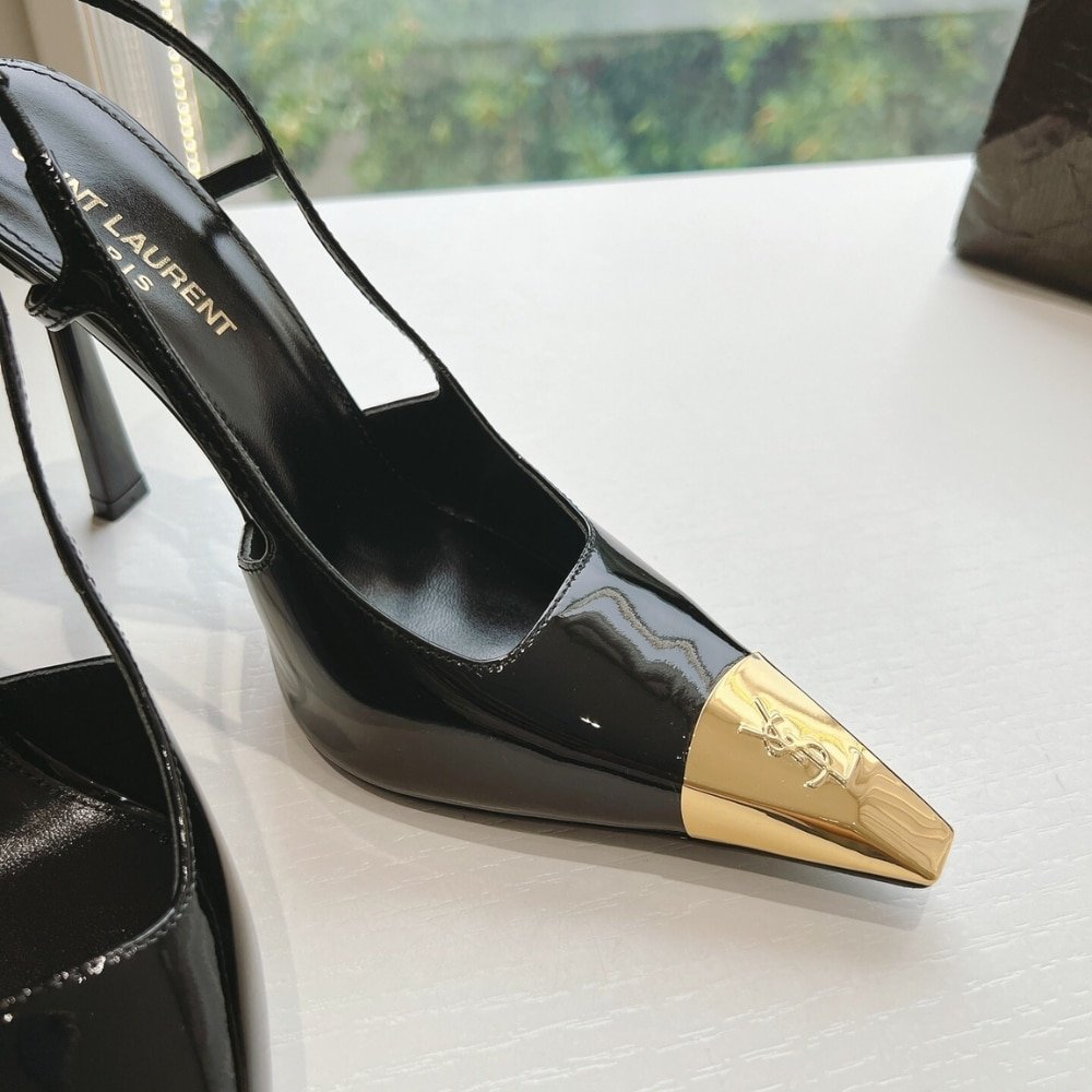 Sa1nt Lau*nt Jeanne Slingback Pumps Black And Gold 800164Aadx21000