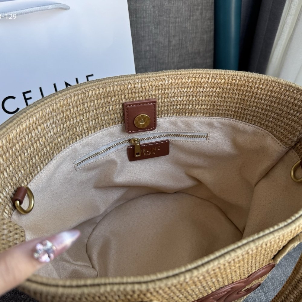 Ce1i*e S*pple Small Triomphe Classic Panier In Raffia Tan 25Cm